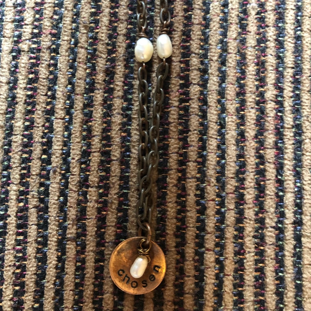 Hand stamped copper and brass “chosen” necklace